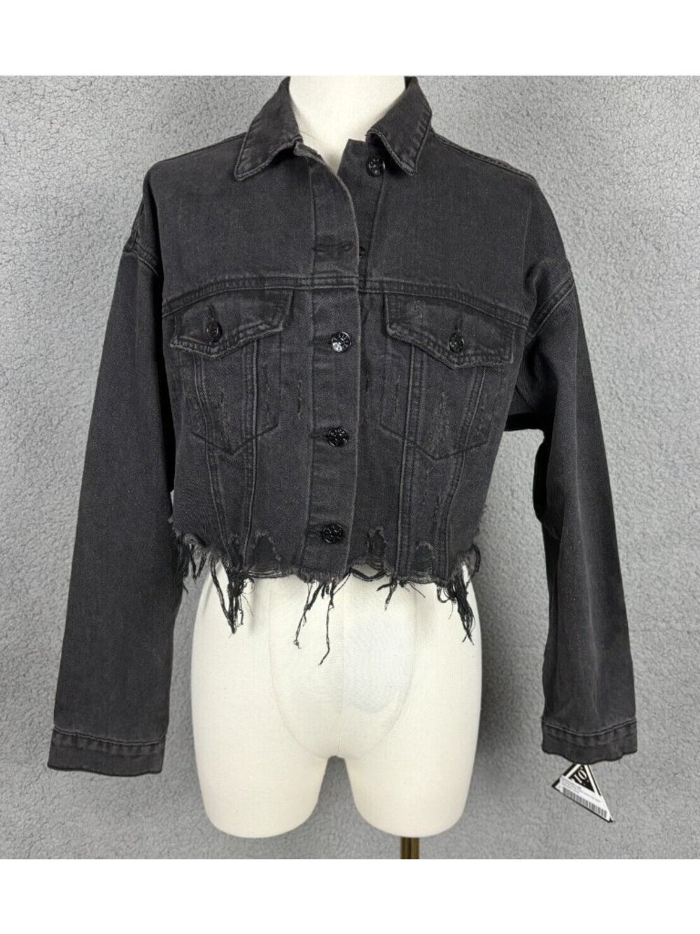 Trio Urban Women's Ski Mask Rhinestones Cropped Denim Jacket Sm/Md Black NWT's.